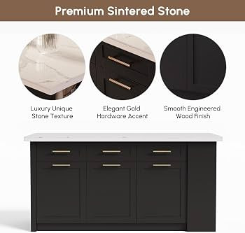 homary 72" Modern Kitchen Island with Storage, White Marble-Effect Engineered Wood Top, Modern Ki... | Amazon (US)