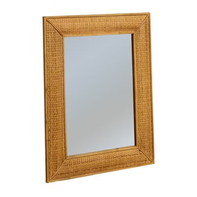 Storied Home Rectangle Wood Framed Wall Mirror with Rattan Detail, Brown | Target