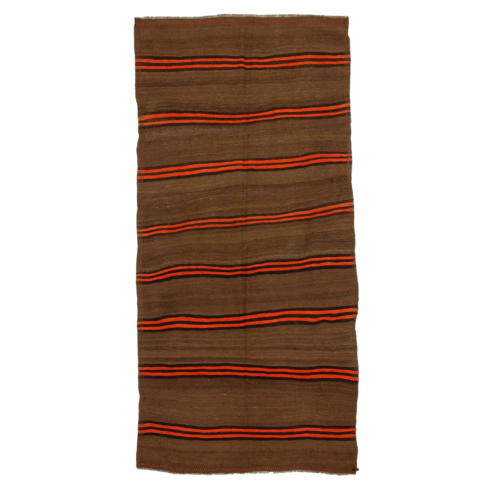 1960s Vintage Brown & Orange Striped Wool Kilim Rug- 4′9″ × 10′2″ | Chairish