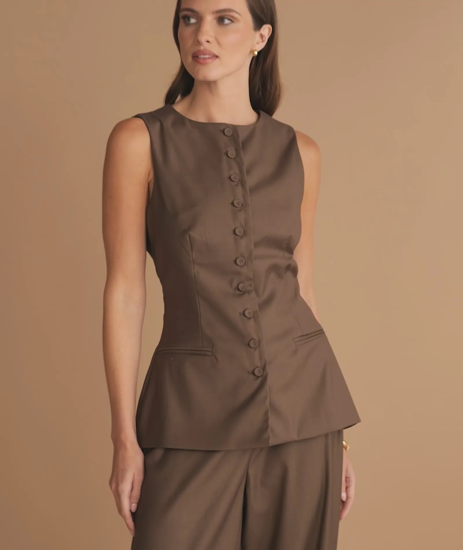 Button Through Tailored Waistcoat - Chocolate | Six Stories