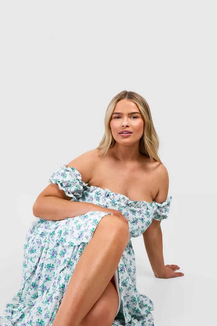 Plus Off The Shoulder Ruffle Maxi Dress | boohoo (US & Canada)