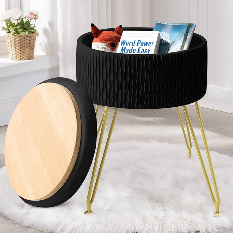 Amazon.com: GERANT Velvet Storage Ottoman Vanity Stools - Multifunctional Upholstered Pleated Rou... | Amazon (US)