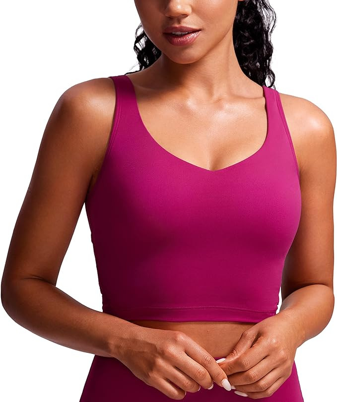 CRZ YOGA Butterluxe Womens V Neck Longline Sports Bra - Padded Workout Crop Tank Top with Built i... | Amazon (US)