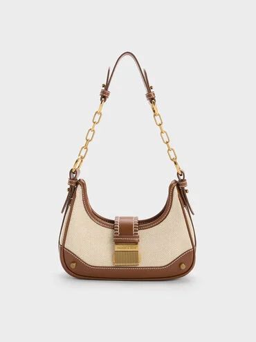 Winslet Canvas Belted Hobo Bag
 - Chocolate | Charles & Keith US