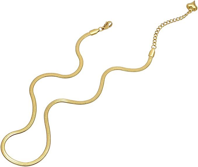 Liberty Goddess 14K Gold Plated Snake Chain Necklace Herringbone Necklace Gold Choker Necklaces f... | Amazon (US)