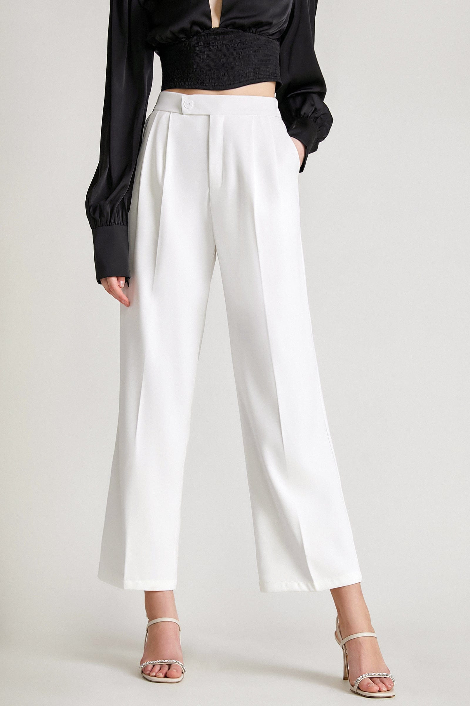Wide Leg Suit Pants in White | J.ING