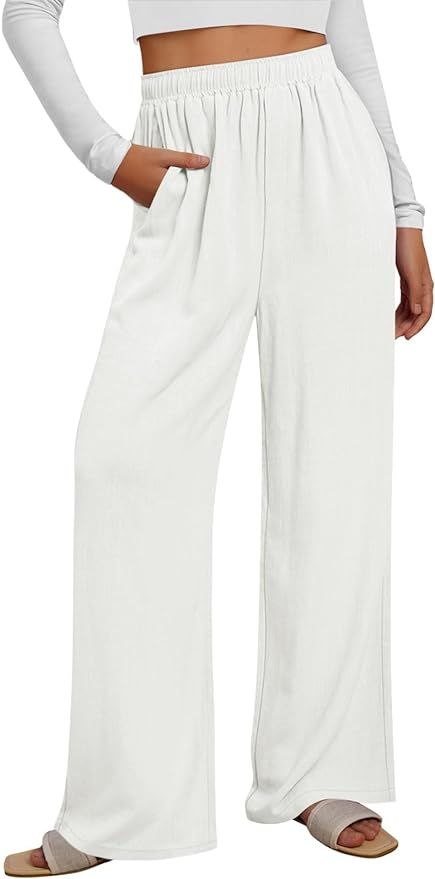 LILLUSORY Wide Leg Linen Pants Summer Casual Breathable Pants with Pockets | Amazon (US)