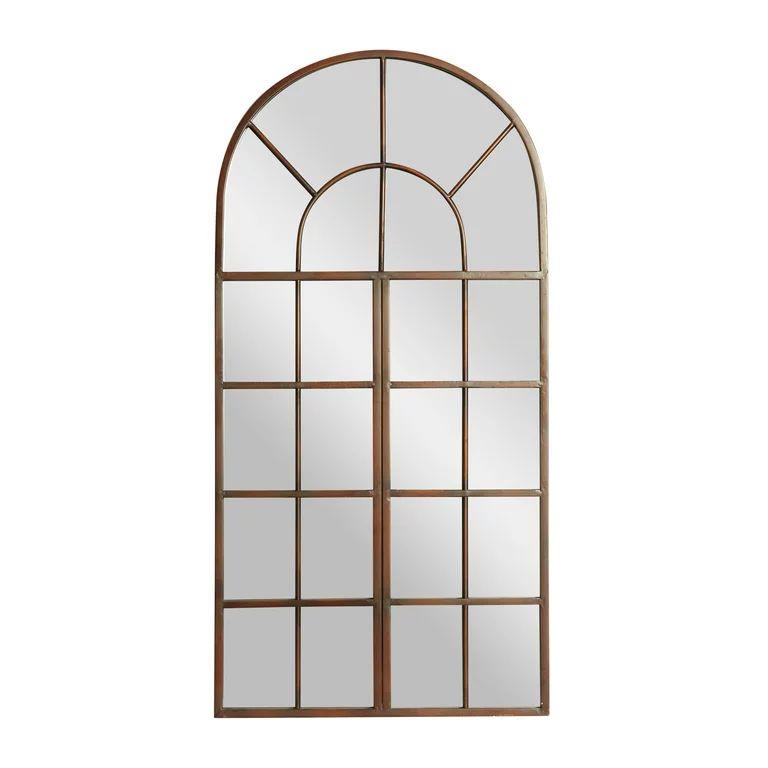 DecMode 24" x 48" Brown Window Pane Inspired Wall Mirror with Arched Top | Walmart (US)