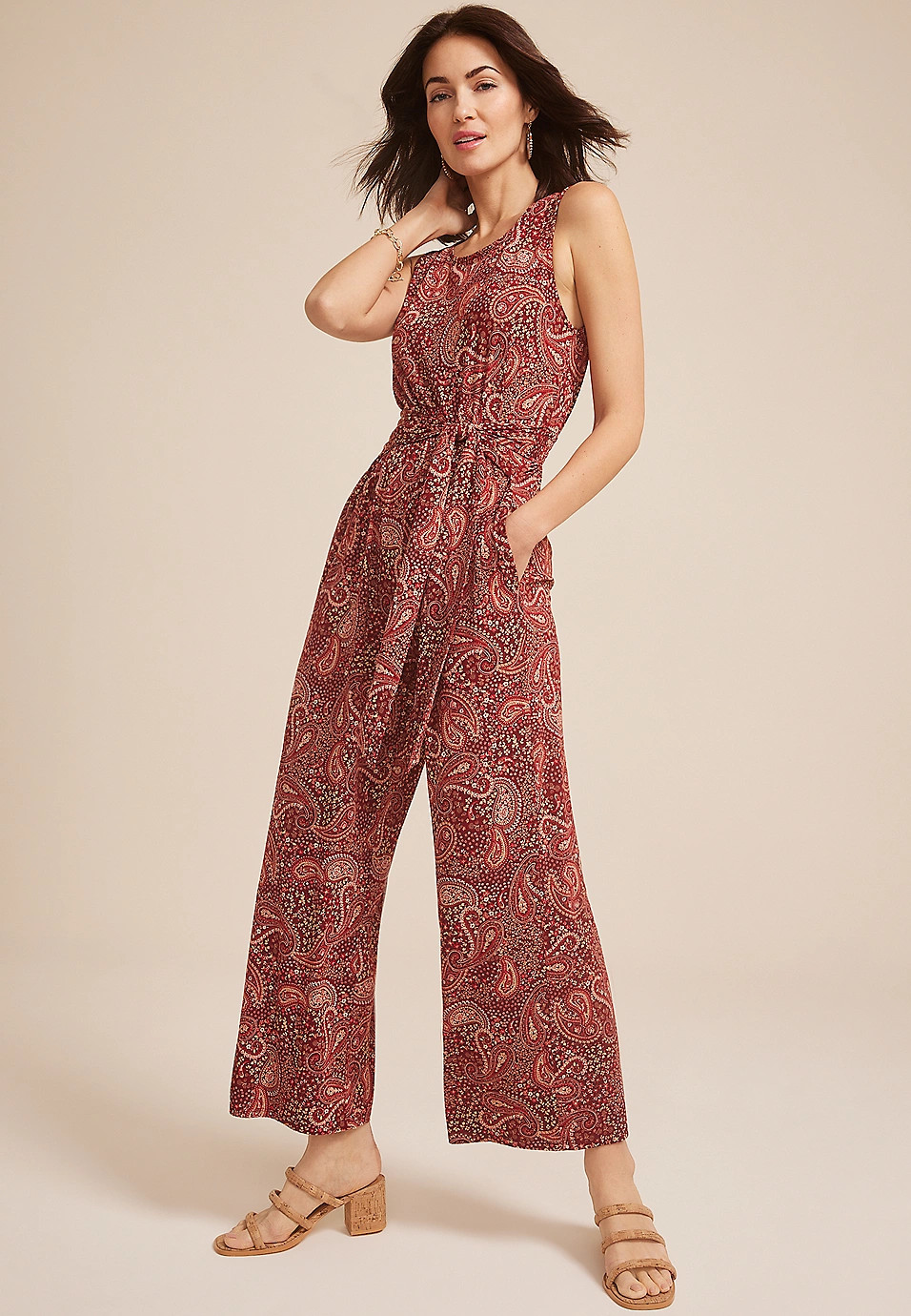 24/7 Bare Cropped Tie Front Jumpsuit | Maurices