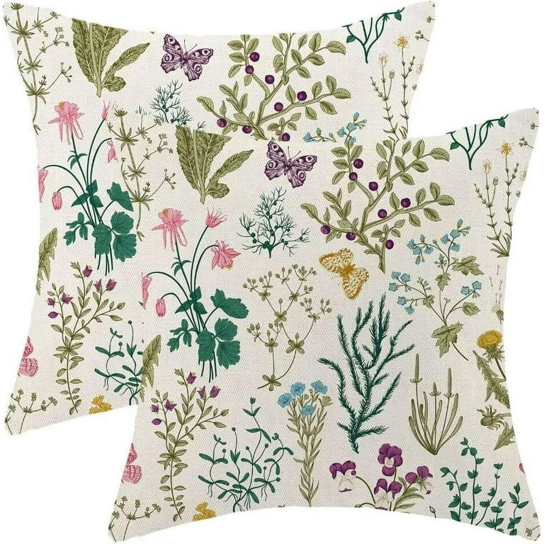 Spring Pillow Covers 18 X 18 Inch Set of 2, Sage Green Wildflower Plant Floral Decorative Throw P... | Walmart (US)