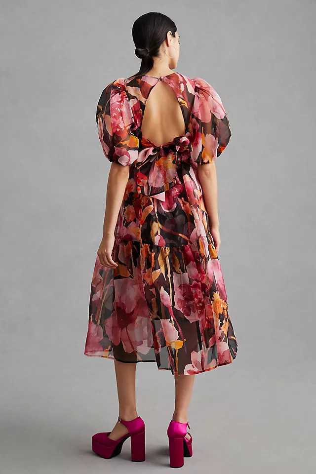 By Anthropologie Puff-Sleeve Organza Midi Dress | Anthropologie (US)