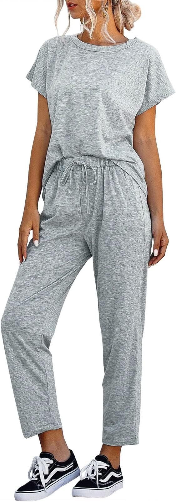 Eurivicy Women's 2 Piece Outfits Sets Casual Short Sleeve Crewneck T-Shirts and Pocketed Jogger P... | Amazon (US)