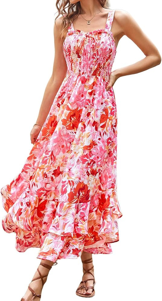GRACE KARIN Women's 2025 Summer Floral Boho Dress Square Neck Strapped Swing A Line Sundress Beac... | Amazon (US)