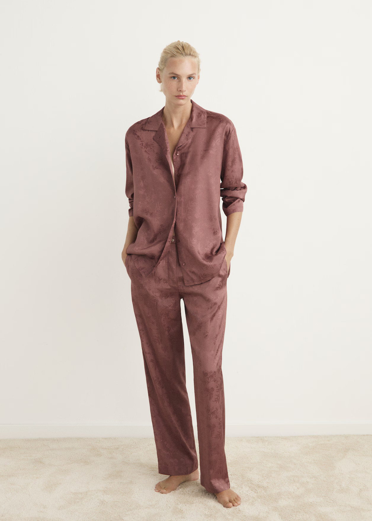 Jacquard satin pyjama trousers | MANGO (UK)
