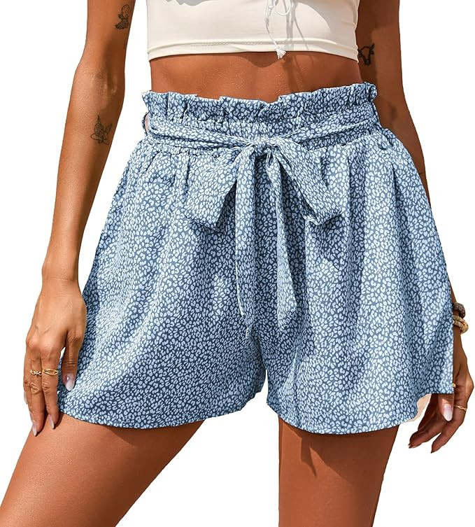 BTFBM Women Shorts Casual Comfy Elastic High Waist Summer Beach Leopard Print Pocketed Wide Leg S... | Amazon (US)