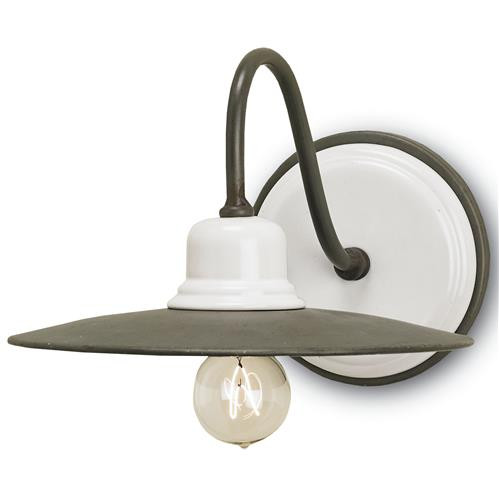 Almanzo Industrial Loft White Ceramic 1 Light Wall Sconce | Kathy Kuo Home