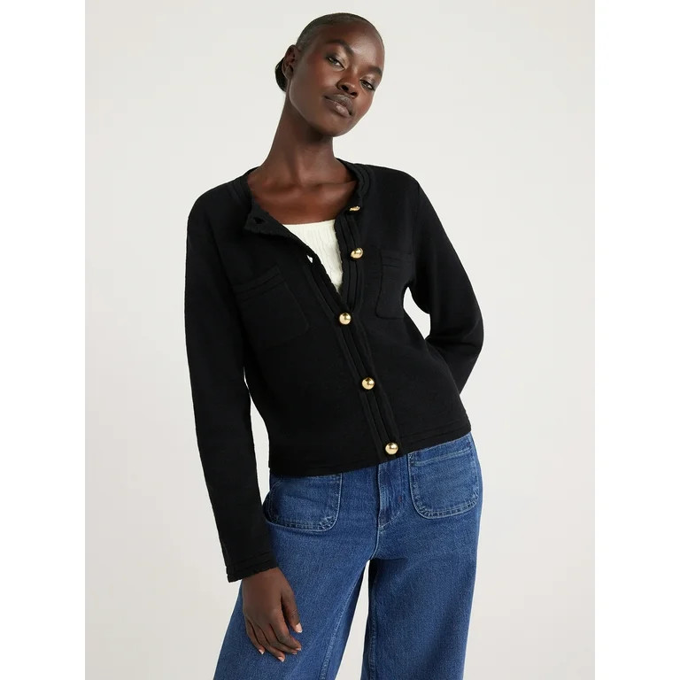 Free Assembly Women’s Long Sleeve Cardigan Sweater with Chest Pockets, Midweight, Sizes XS-XXL | Walmart (US)