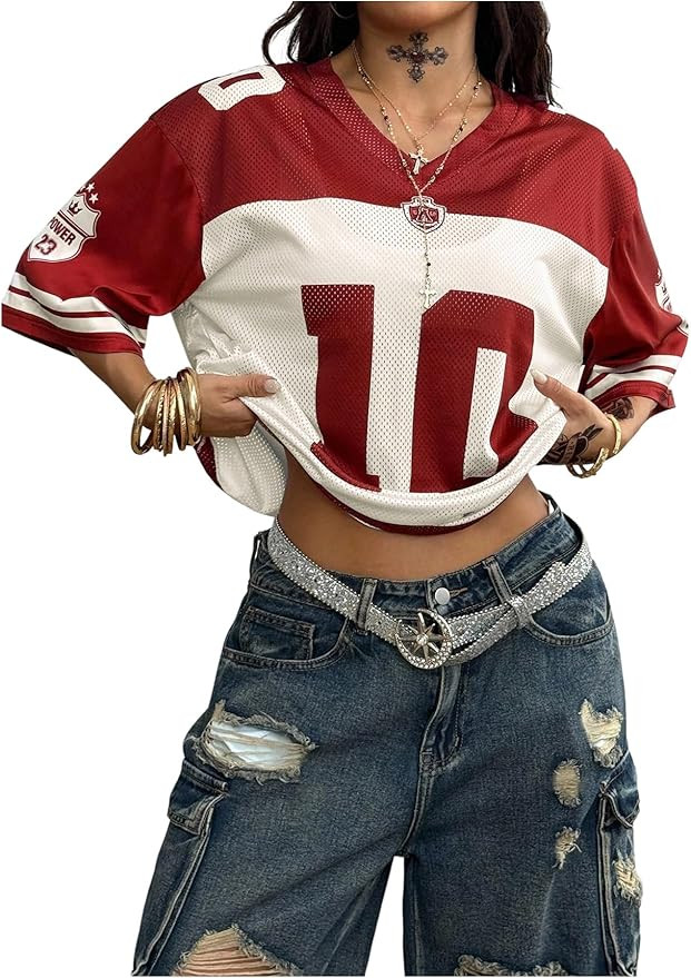 SOLY HUX Jersey Shirts for Women Oversized T-Shirt Jersey Top Graphic V Neck T-Shirts for Teen Gi... | Amazon (US)