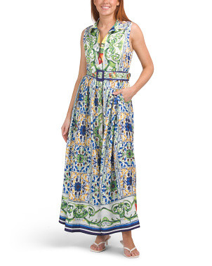 Sleeveless Tile Print Maxi Dress With Belt | Casual Dresses  | Marshalls | Marshalls