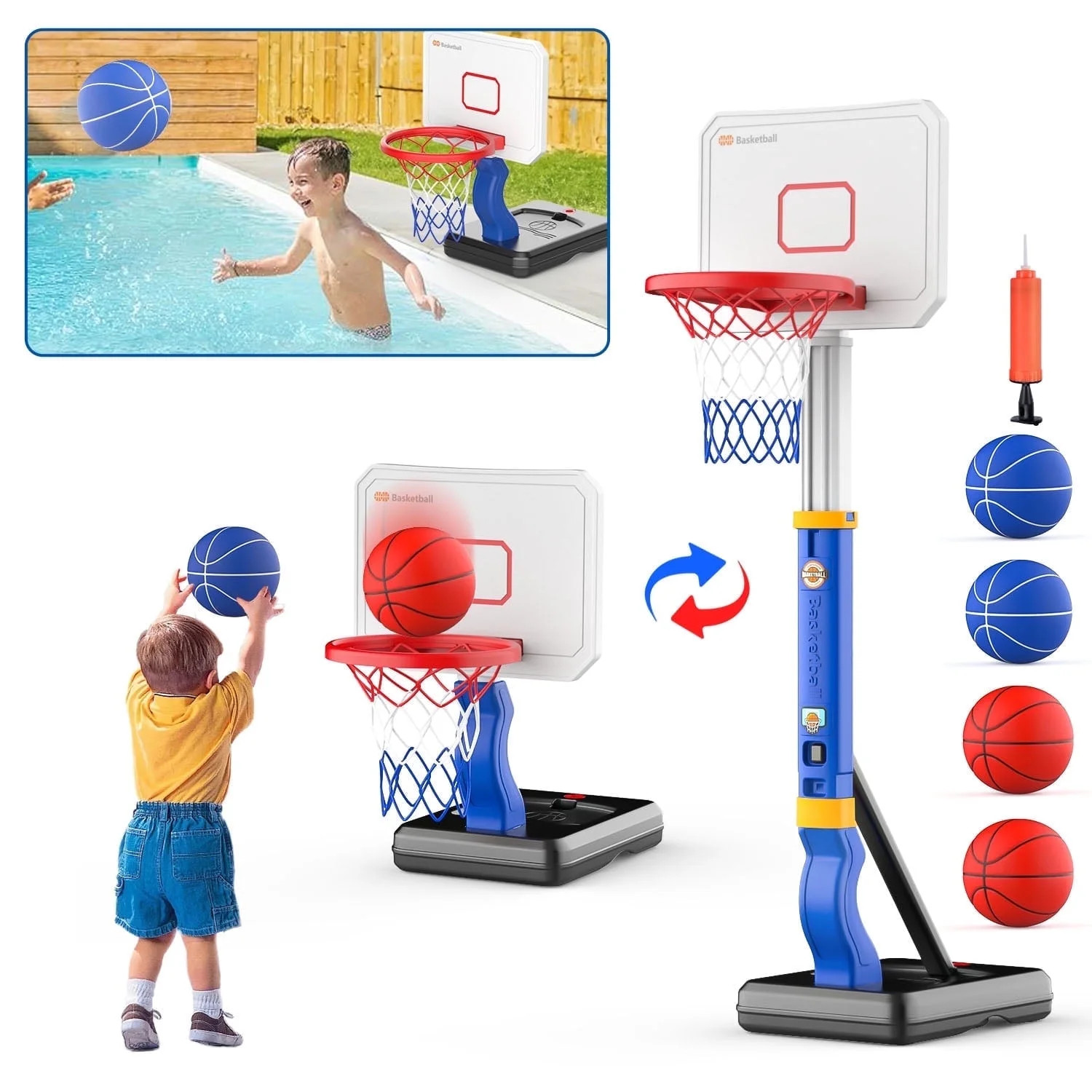 JoyStone 2 in 1 Kids Basketball Hoop, Toddler Basketball Hoop Indoor Mini Adjustable Poolside Bas... | Walmart (US)