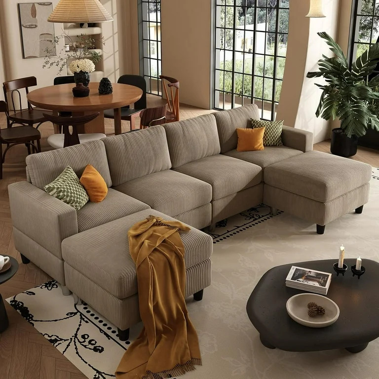 AENKYO U-Shaped Sectional Sofa Couch with 2 Ottomans, Convertible 4-Seat Living Room Furniture wi... | Walmart (US)