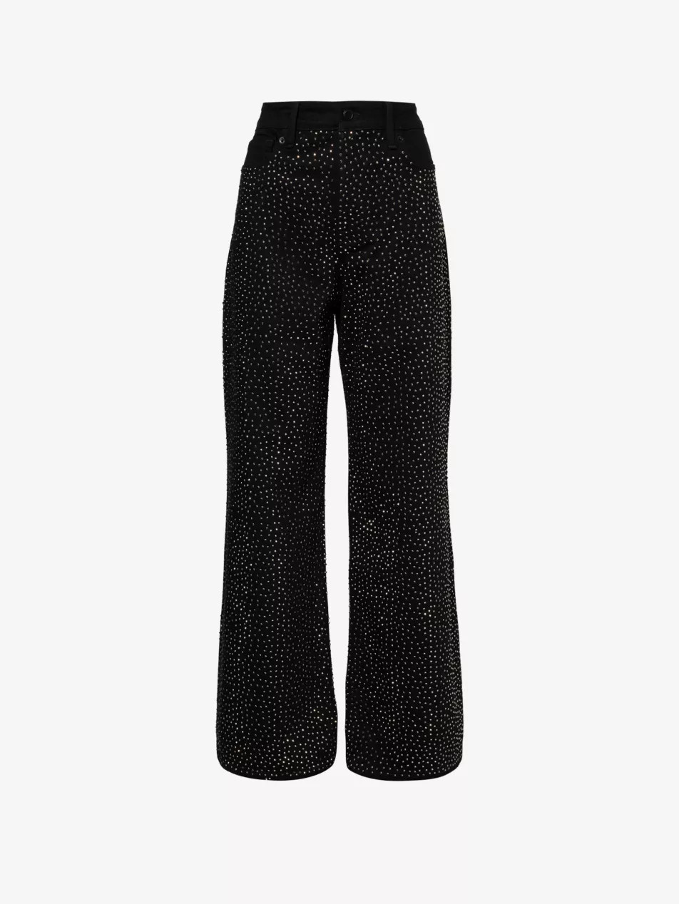 Good Ease rhinestone-embellished wide-leg recycled denim-blend jeans | Selfridges