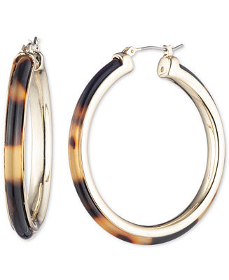 Gold-Tone Tortoise-Look Medium Hoop Earrings, 1.7" | Macy's