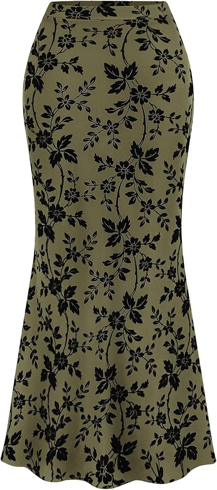 BTFBM Womens Floral Mesh Maxi Skirt Elastic High Waisted Boho Elegant Mermaid 2025 Summer Fall Lo... | Amazon (US)