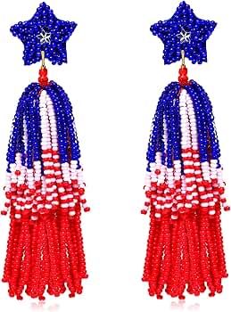 American Flag Earrings Beaded Ice-cream Heart Star Drop Dangle Earrings for Women Handmade 4th of... | Amazon (US)