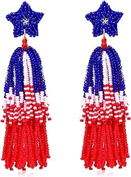American Flag Earrings Beaded Ice-cream Heart Star Drop Dangle Earrings for Women Handmade 4th of... | Amazon (US)
