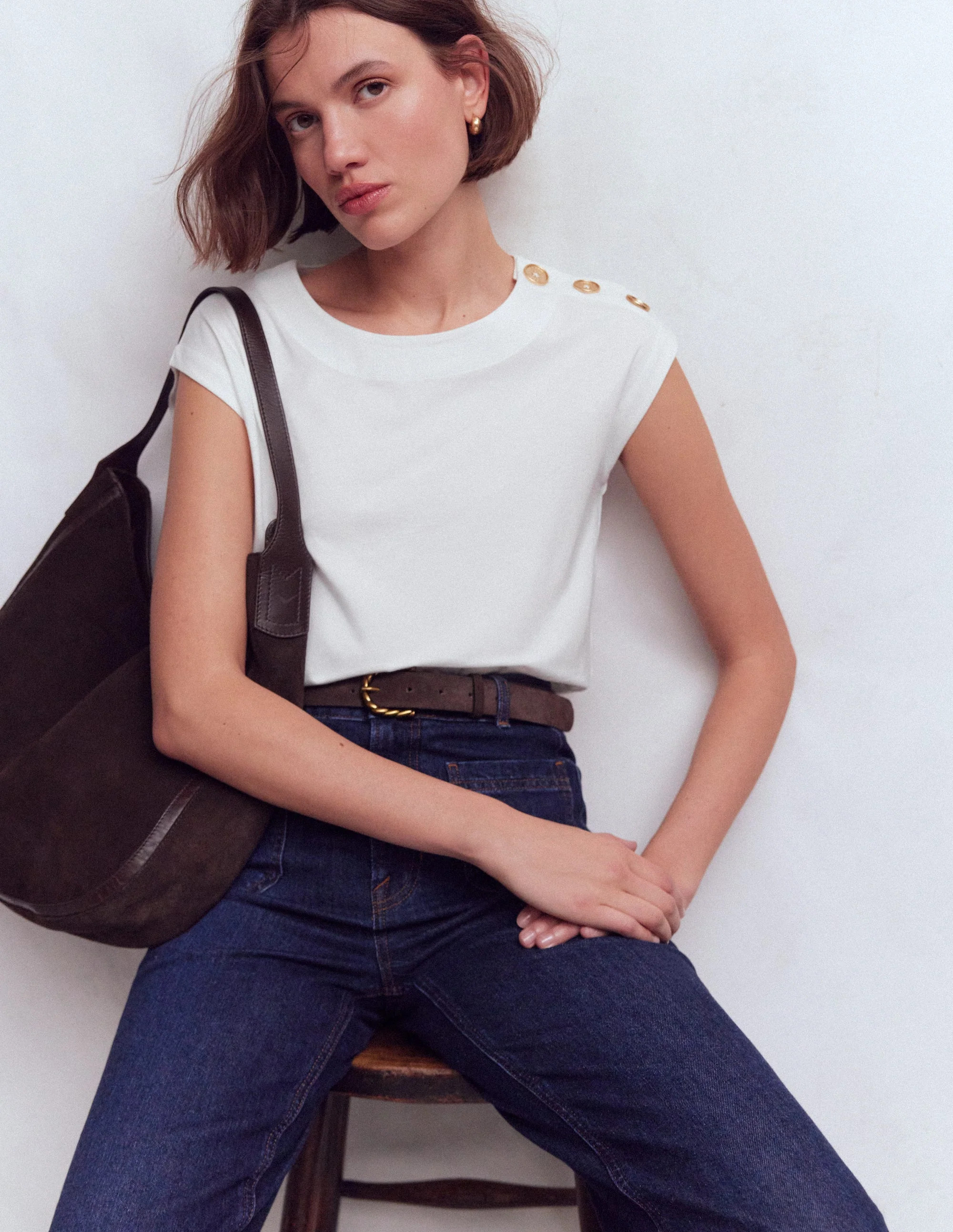 Button Detail T-Shirt-White | Boden (US)