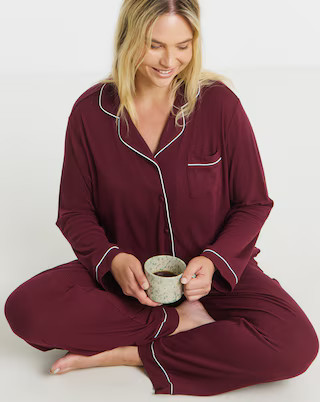 Pretty Secrets Ribbed Button Through Pyjama Set | Simply Be | Simply Be (UK)