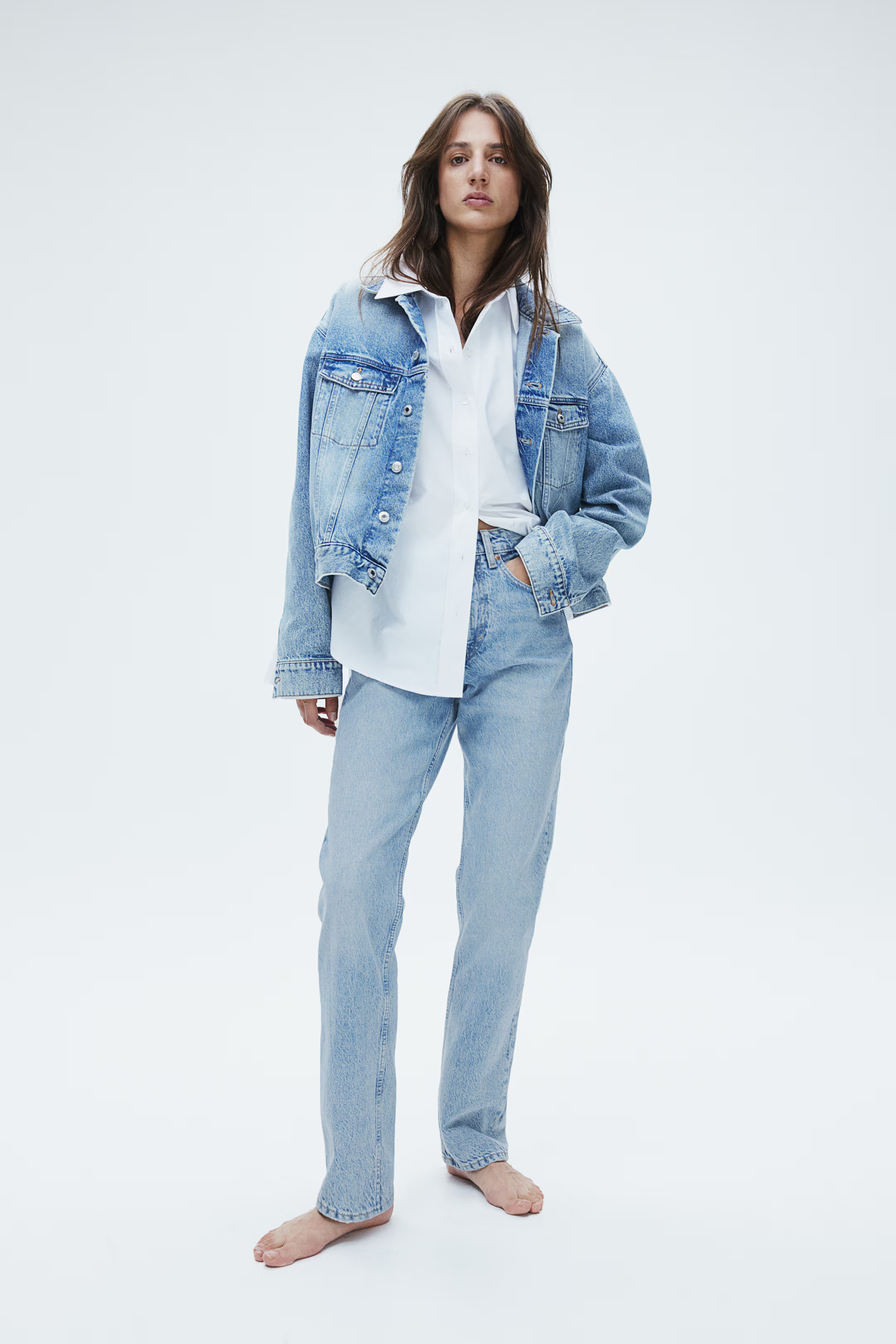 Straight High Jeans - High waist - Extra-long legs - Denim grey - Ladies | H&M GB | H&M (UK, MY, IN, SG, PH, TW, HK)