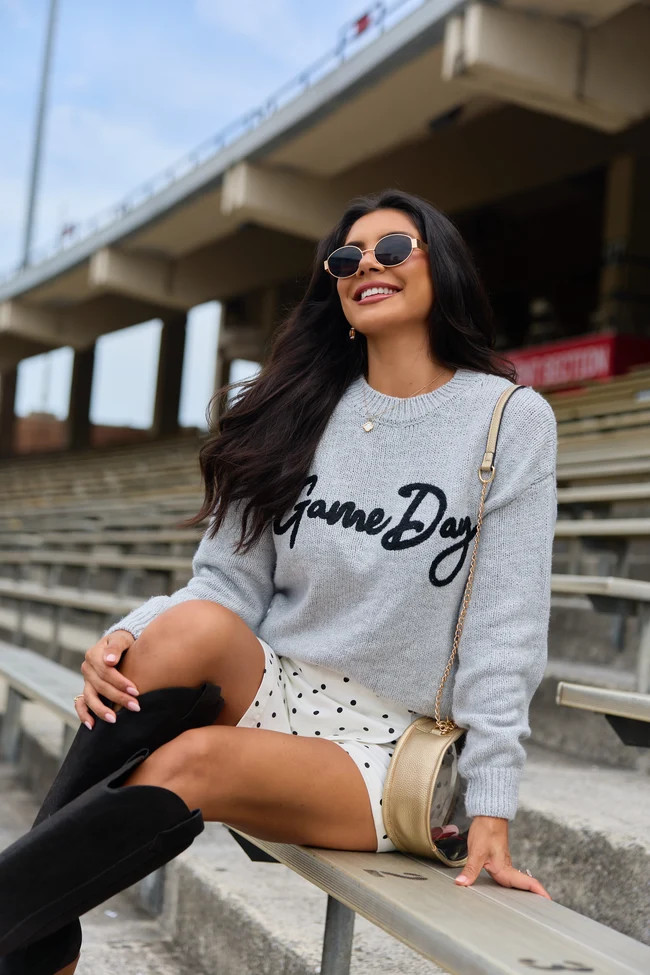 So Excited For Game Day Grey Sweater | Pink Lily