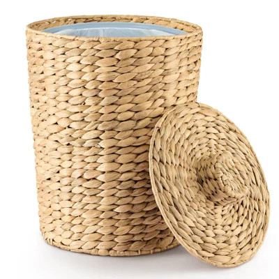 4 Gallons Wicker Waste Basket - Water Hyacinth Bathroom Garbage Can with a Lid | Wayfair North America
