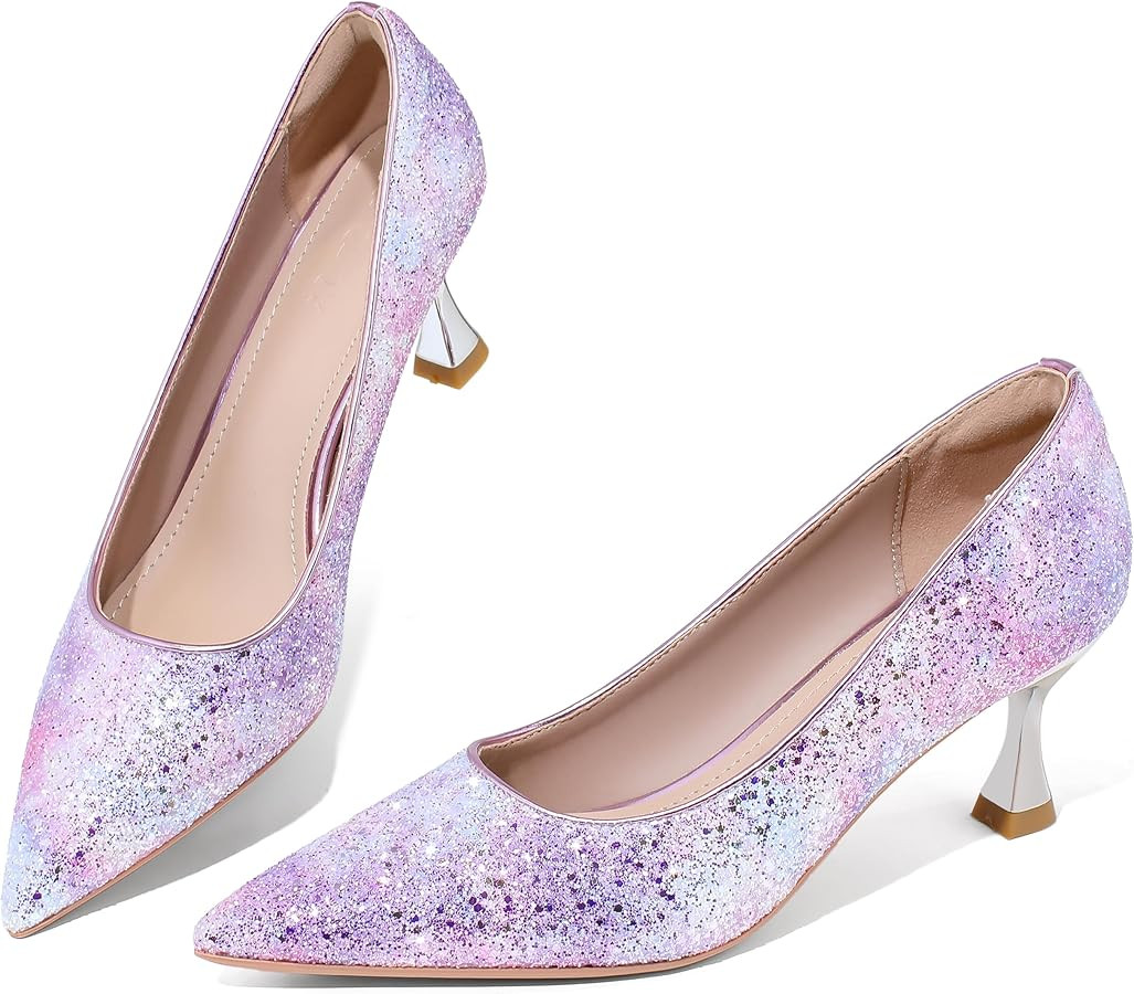 Women’s Kitten High Heels 2 Inch Sequined Pointed Toe Pumps Comfortable Wedding Party Pump Shoe... | Amazon (US)