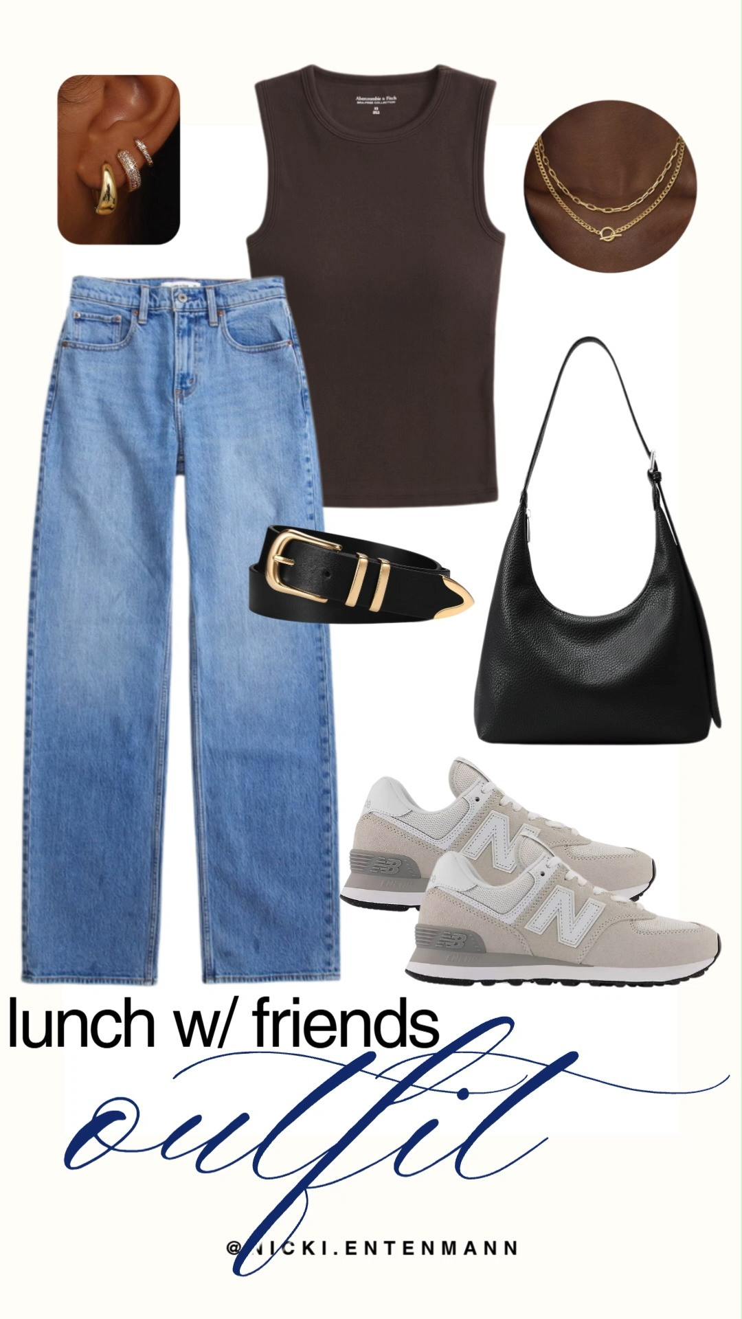 Put together a chic elevated casual outfit with high waisted jeans, fitted brown tank, sleek belt, and neutral sneakers. Layer gold jewelry and add a shoulder bag for polished daytime style. #lunchdate #casualoutfit #streetstyle #capsulewardrobe #everydayfashion #neutralstyle #outfitinspiration #stylefinds #modernliving #ootd 👖👟👜 

 #LTKootd #LTKSaleAlert #LTKBeauty