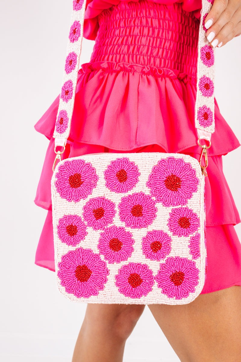 Pink Petals Beaded Bag - Pink | The Impeccable Pig