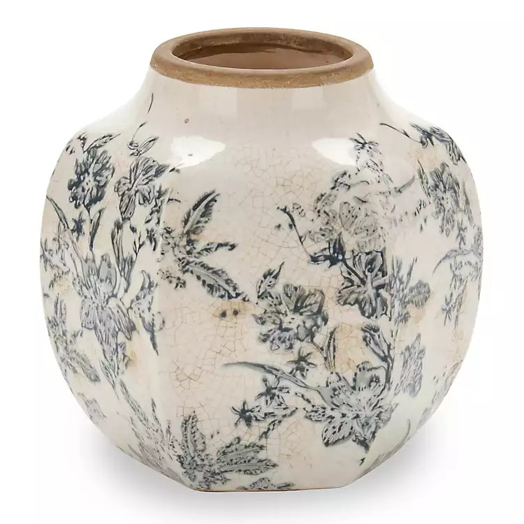 New! Round Gray Ceramic Vintage Floral Vase, 7 in. | Kirklands