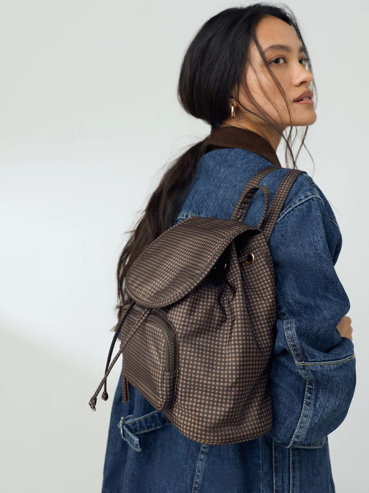 Chocolate Brown Check Nylon Mini Rucksack Bag | Next US