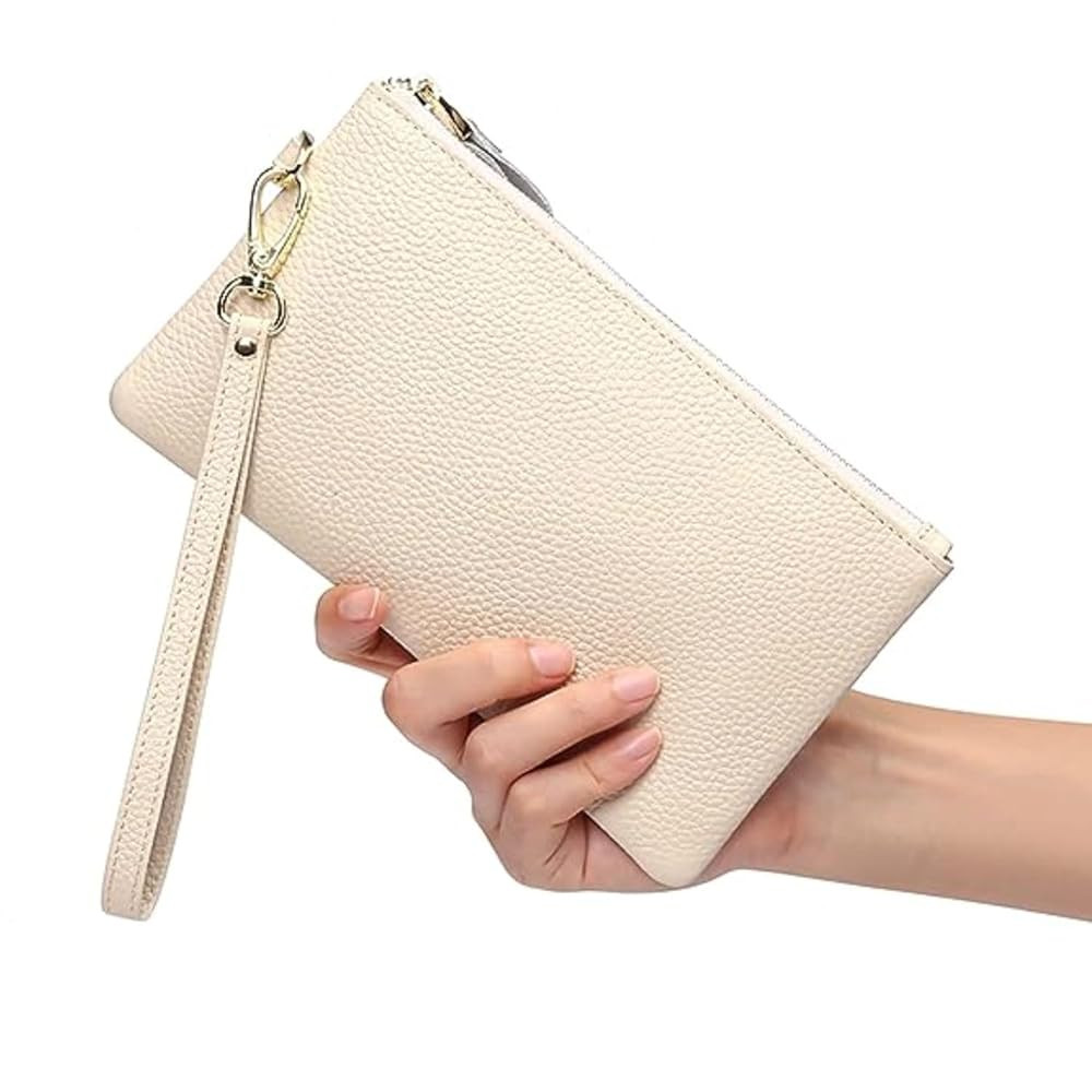 Tapp Collections Women's Wristlet Clutch Slim Leather Wallet RFID Blocking Pouch - Beige | Amazon (US)