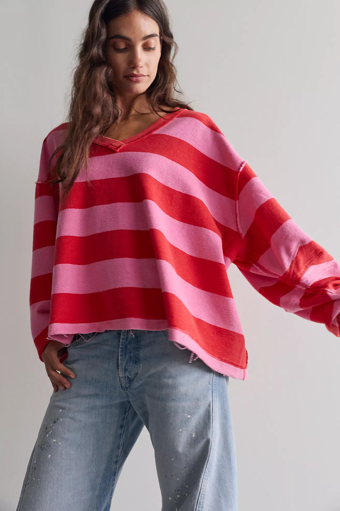 We The Free Venice V-Neck Striped Sweatshirt | Free People (Global - UK&FR Excluded)