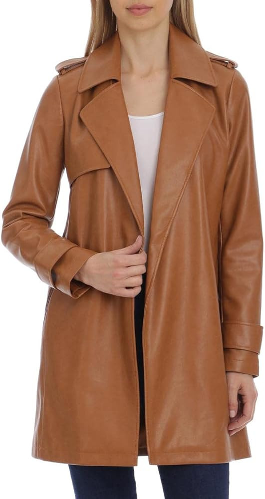 Avec Les Filles Women's Faux Leather Open Front Trench Coat | Amazon (US)