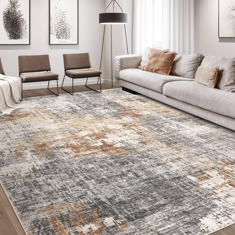 Area Rug Living Room Rugs - 8x10 Washable Large Soft Indoor Neutral Modern Abstract Low Pile Rug ... | Amazon (US)