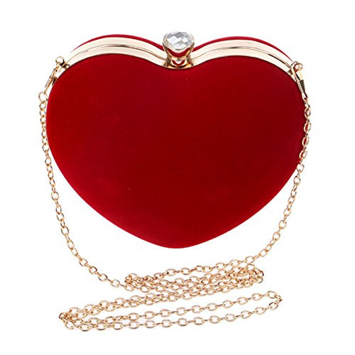 Heart Shaped Evening Purse Velvet Clutch Purse Solid Evening Bag, Red | Amazon (US)