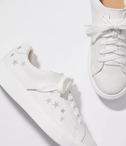 LOFT Shimmer Star Embroidered Sneakers | LOFT