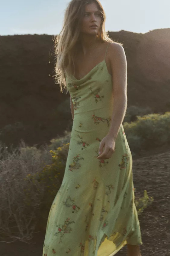 PRINTED TULLE MIDI DRESS | Zara UK