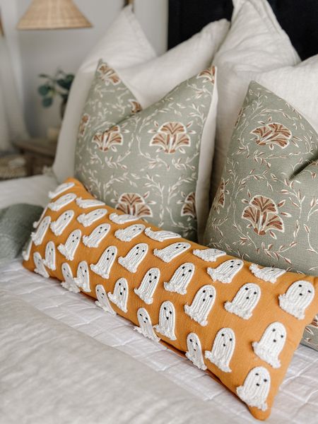 Cute halloween pillows, yellow orange ghost lumbar pillow with textured ghosts, tiktok halloween decor

#LTKhome #LTKHalloween #LTKSeasonal
