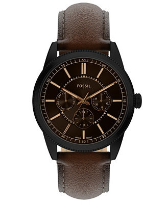 Men's Pearson Multifunction Brown Leather Watch, 42mm | Macy's