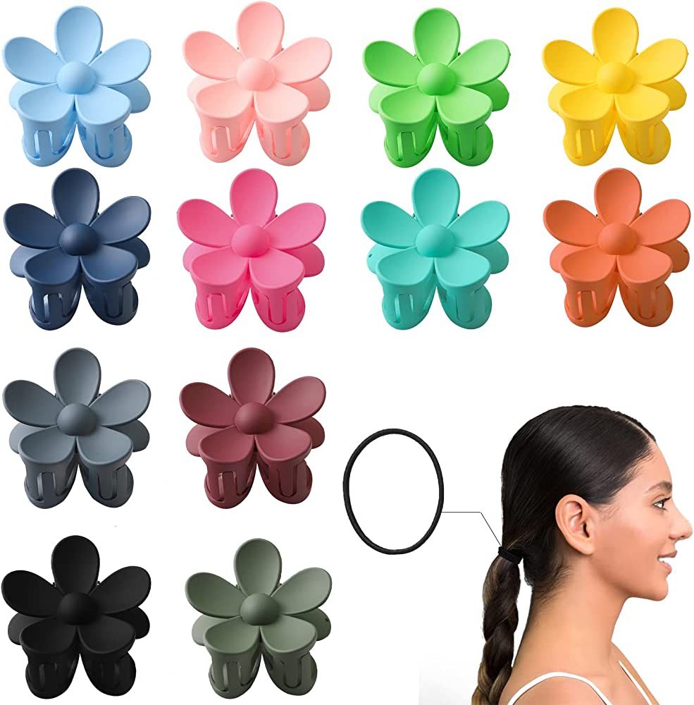Flower Claw Clips, Wetexchi 12 colors Flower Hair Clips, Large Matte Hair Jaw Clips for Women Gir... | Amazon (US)